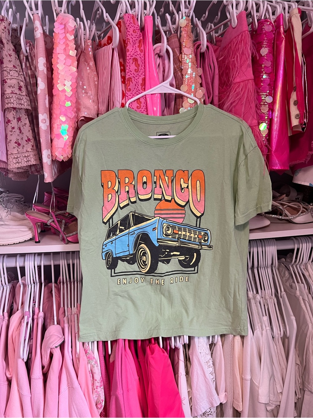 Ford Sage Green Tee with Blue and Orange Graphic